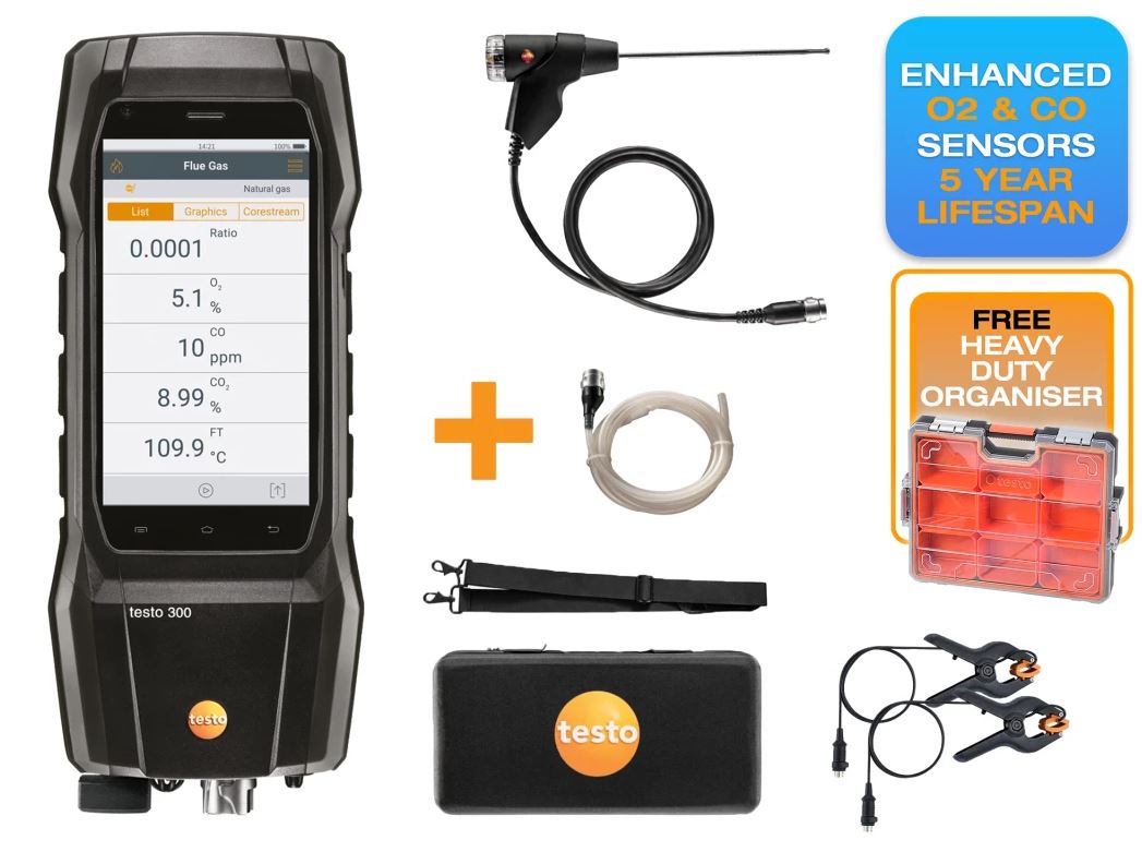 testo 300+ Flue Gas Analyser advanced kit - (O2, CO sensor up to 8,000 ppm)