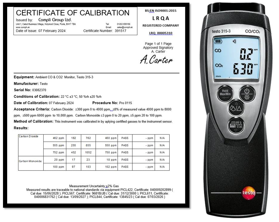 testo 315-3 CO/CO2 - Service and Calibration with Delivery & Return